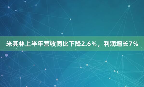 米其林上半年营收同比下降2.6％，利润增长7％